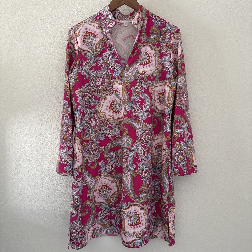 Jude Connally Dress Women Size XL Pink Paisley 3/4 Sleeve Coastal USA Beachy